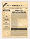 Vintage newspaper. Old realistic pages with headers and place for pictures, article layout. Publication design with