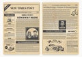 Vintage newspaper. Retro articles and old pictures with retro illustrations, realistic magazine pages template. Vector Royalty Free Stock Photo