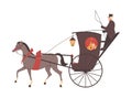 Vintage Victorian era carriage with horse, flat vector illustration isolated.