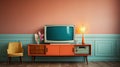 Vintage Nostalgia Meets Pastel Elegance in TV Shelf Setup