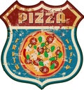 Vintage nostalgic pizza and fast food diner sign, vector illustration, fictional artwork Royalty Free Stock Photo