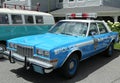 Vintage NYPD Plymouth police car on display