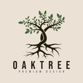 vintage oak tree logo vector minimalist illustration design Royalty Free Stock Photo