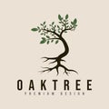 vintage oak tree logo vector minimalist illustration design Royalty Free Stock Photo