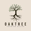 vintage oak tree logo vector minimalist illustration design .pine tree or palm tree nature line art logo design Royalty Free Stock Photo