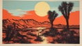 Vintage Oasis Postcard: Joshua Tree National Park In Stunning Sunset