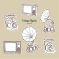 Vintage object set, hand draw sketch vector Royalty Free Stock Photo