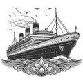 Vintage Ocean Liner engraving raster illustration Royalty Free Stock Photo