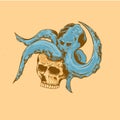 vintage octopus skull t-shirt design vector illustration