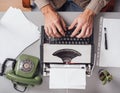 Vintage office with typewriter and green telephone Royalty Free Stock Photo