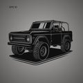 Vintage offroad truck vector illustration. Retro trophy car