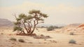 Vintage Oil Painting Of Desert Tree In The Style Of Kestutis Kasparavicius Royalty Free Stock Photo