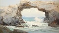 Vintage Oil Painting Of An Ocean Arch In Vray Style Royalty Free Stock Photo