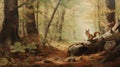 Vintage Oil Painting Of Squirrel In The Woods By Martin Rak And Franciszek Starowieyski