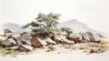 Vintage Oil Painting of a Tree in a Hyperrealistic Tundra Landscape