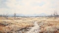 Vintage Oil Painting Of A Tundra Nature Alley
