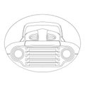 Vintage old american car, vector illustration, front view, lining