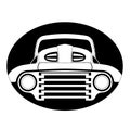 Vintage old american car, vector illustration, front view, lining