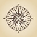 Vintage old antique nautical compass rose. Vector sign label emb Royalty Free Stock Photo