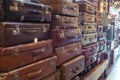 Vintage old battered leather suitcases