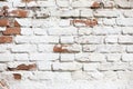 Vintage Old Brick Wall Texture. Grunge Red White Stonewall Horizontal Background. Shabby Building Facade With Damaged Plaster Royalty Free Stock Photo