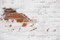 Vintage Old Brick Wall Texture. Grunge Red White Stonewall Horizontal Background. Shabby Building Facade With Damaged Plaster Royalty Free Stock Photo