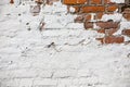 Vintage Old Brick Wall Texture. Grunge Red White Stonewall Horizontal Background. Shabby Building Facade With Damaged Plaster Royalty Free Stock Photo