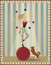 Vintage Old Circus Illustration of a retro and vintage circus poster background, with red and blue big top Royalty Free Stock Photo