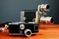 Vintage compact film cameras for shooting movies. Video Blogging concept