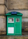 Vintage old disused green and white wooden police telephone box from 1929. Last remaining one in Sheffield South Yorkshire Royalty Free Stock Photo