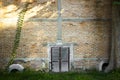 Vintage old door with brick wall. Front view of the entrace to T Royalty Free Stock Photo