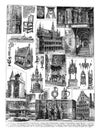 Vintage and old famous buildings like Notre-Dame Paris / Antique engraved illustration from from La Rousse XX Sciele Royalty Free Stock Photo