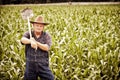 Vintage Old Farmer in the Corn Fields Royalty Free Stock Photo