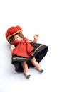 vintage, old-fashioned German doll in national dress, Abandoned, spoiled childhood, nostalgia, puppet therapy, Loss of Innocence,