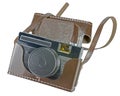 Vintage old film photo-camera in leather case Royalty Free Stock Photo