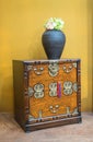 vintage(old) furniture in the luxury living room(gold wall, marble stone, wood frame) at the day light. Royalty Free Stock Photo