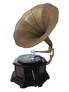 Vintage old gramophone record player isolated over white Royalty Free Stock Photo