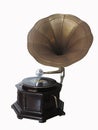 Vintage old gramophone record player isolated over white Royalty Free Stock Photo