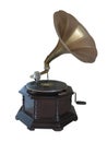 Vintage old gramophone record player isolated over white Royalty Free Stock Photo