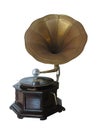 Vintage old gramophone record player isolated over white Royalty Free Stock Photo