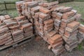 Vintage Old Grunge Stacked Bricks Pile Stack Heap, Construction Building Debris Rubble Waste