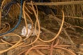 Vintage Old Hosepipe on Dirty Concrete Ground with Straw - Messy Abandoned Chicken Coop Royalty Free Stock Photo