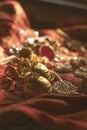 Vintage old jewelry with red background Royalty Free Stock Photo