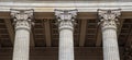 Vintage Old Justice Courthouse Column. Neoclassical colonnade with corinthian columns as part of a public building Royalty Free Stock Photo