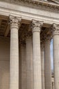 Vintage Old Justice Courthouse Column. Neoclassical colonnade with corinthian columns as part of a public building Royalty Free Stock Photo