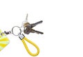 vintage old keychain with three keys isolated on white background with clipping path Royalty Free Stock Photo