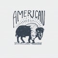 Vintage old logo or badge, label engraved and old hand drawn style with wild american buffalo bull