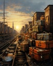 Vintage old luggage sitting on a track Royalty Free Stock Photo