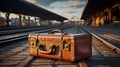 Vintage old luggage sitting on a track Royalty Free Stock Photo