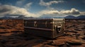 Vintage old luggage sitting on a track Royalty Free Stock Photo